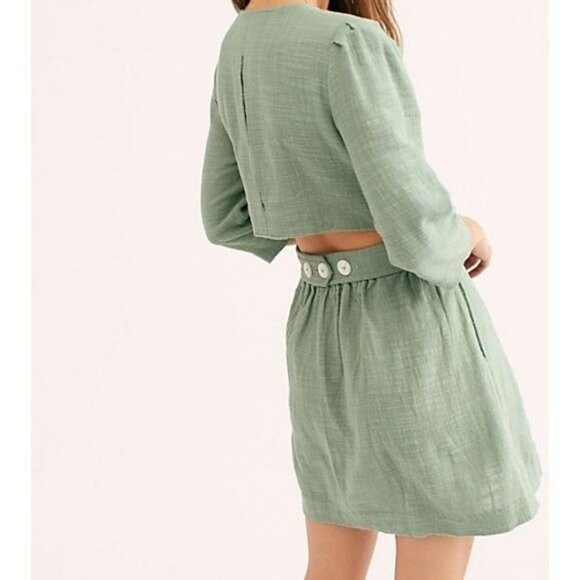 Free People Women's Madeline Double Breasted Mini Dress Plunging V-Neck Green XS - Picture 2 of 6